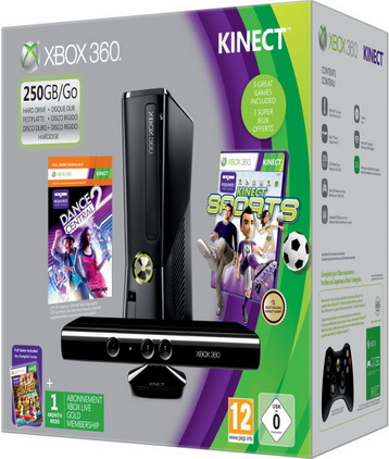 Игровая приставка X-Box 360 Slim 250Gb Bundle (Сенсор Kinect + Kinect Adventure + Kinect Sport + Dance Central 2)