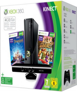Игровая приставка X-Box 360 Slim 4Gb Bundle (Сенсор Kinect + Disneyland Adventures + Kinect Adventure)